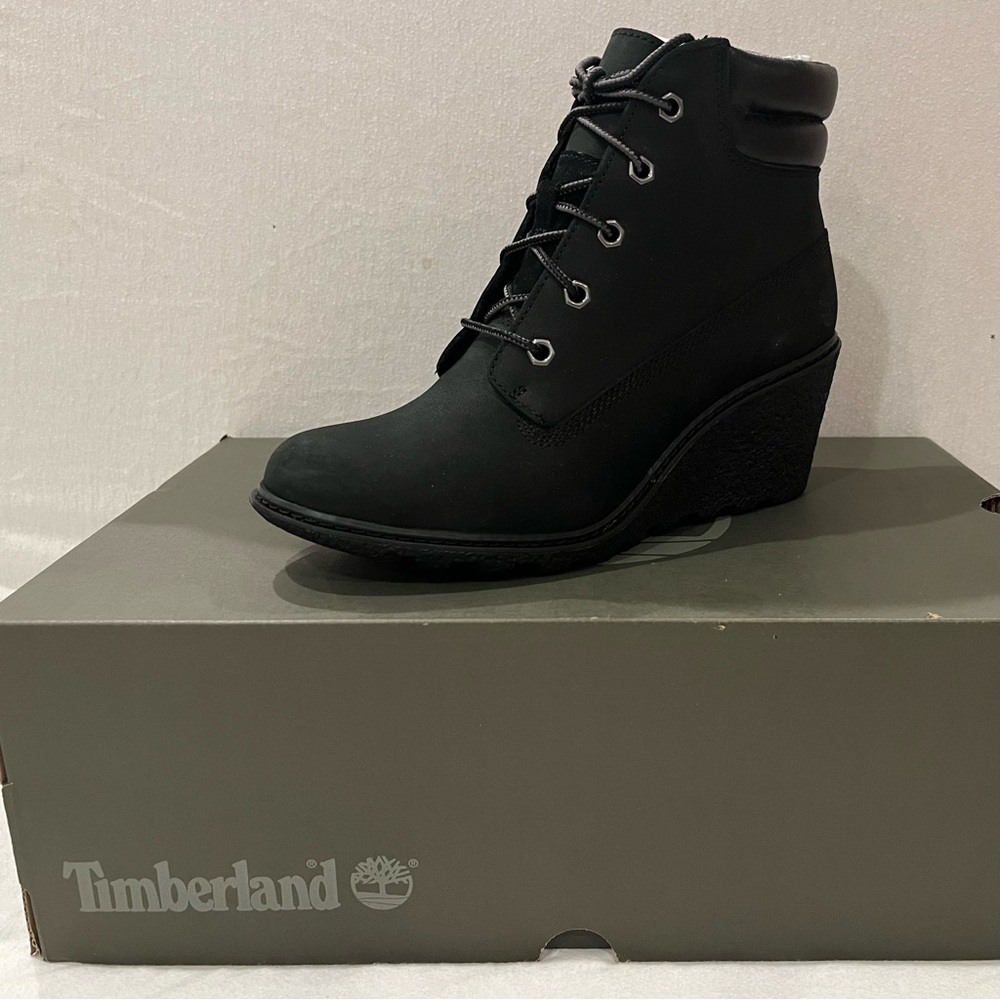 Timberland Amston Black Nubuck Wedge Ankle Boots - Picture 3 of 3